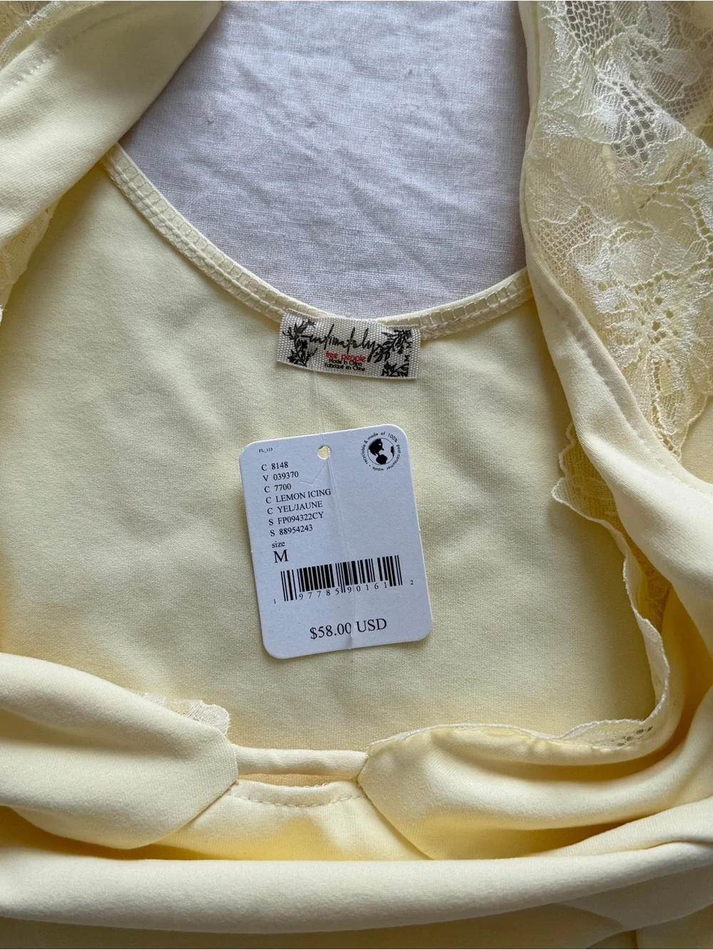 NWT Free People Yellow Lace-Trim Tank